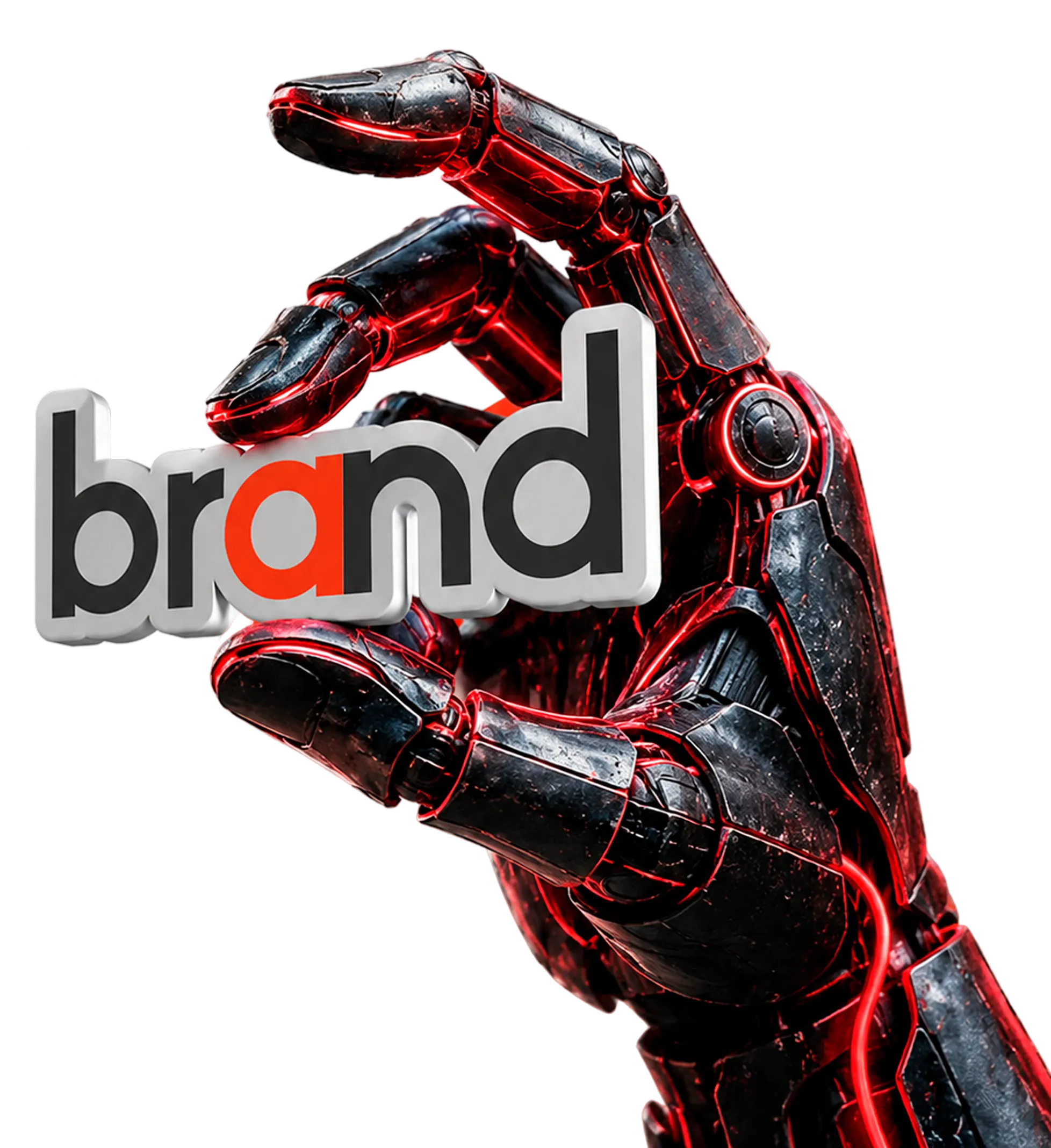 Robotic hand holding the word brand