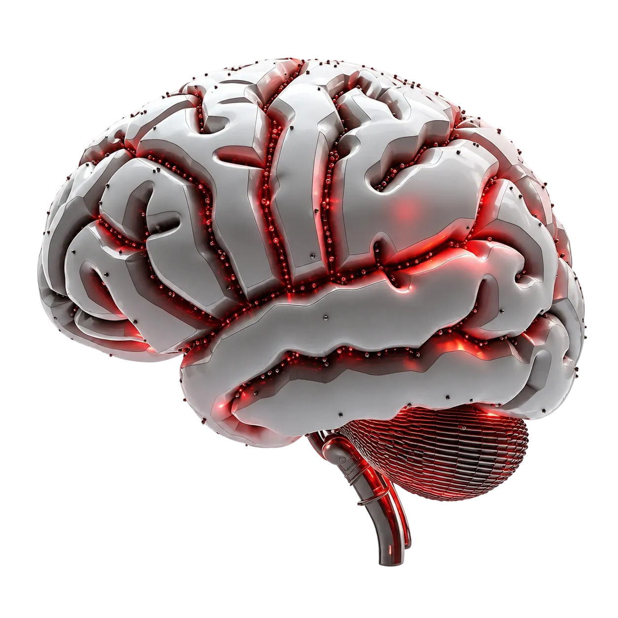 Human brain rendered with glowing red neural connections