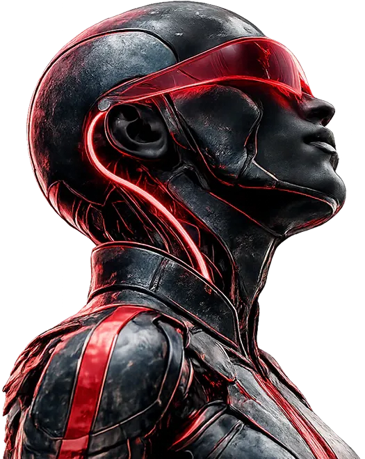 Robot with a red neon visor